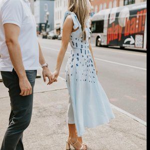 FANM MON Mimose Tie-Shoulder Bow Midi Linen Dress